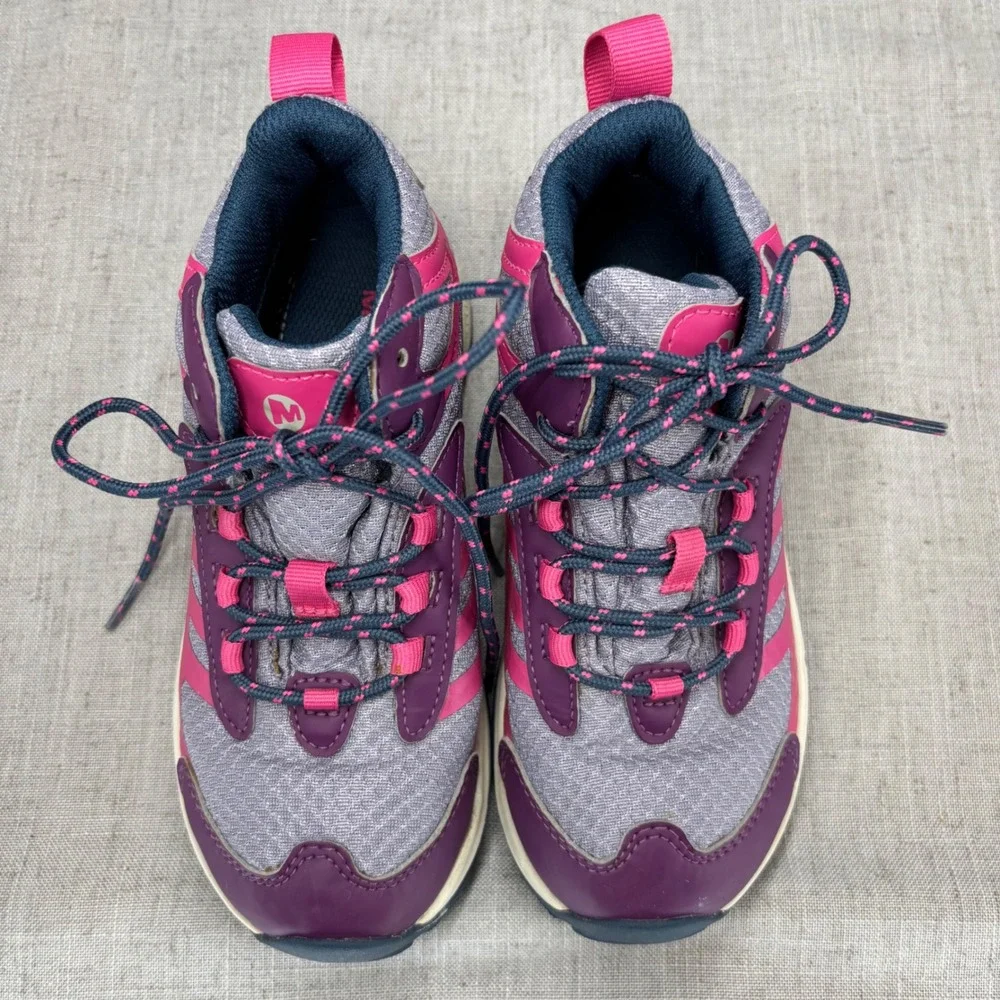 Merrell Moab Mid Speed Waterproof Hiking Shoes Purple Pink Grey Kids Size 1